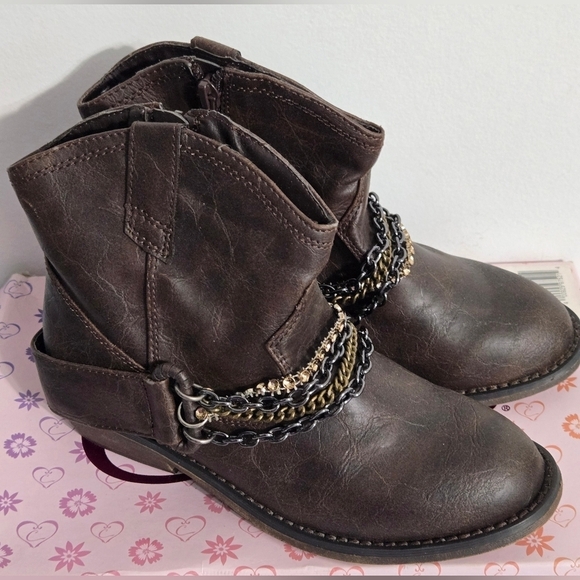 Candie's Other - Candie's Girl 3 Brown Combat Moto Ankle Boots Chains Zipper